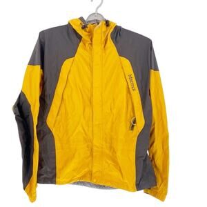 Marmot yellow gray vented hooded windbreaker lightweight hiking camping size XL